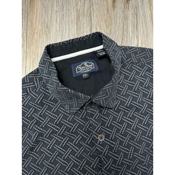 Nat Nast Luxury Originals Bowling Men's 2XL XXL Black Silk Geometric Print Shirt - Picture 1 of 5